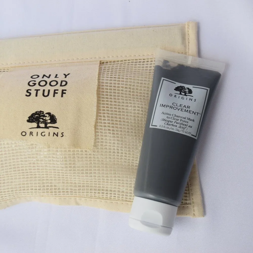 Origins Beauty Set-Beige Mesh Pouch,Cleanser,Lifting,Lotion,Gloss,Mask-6pc-NEW